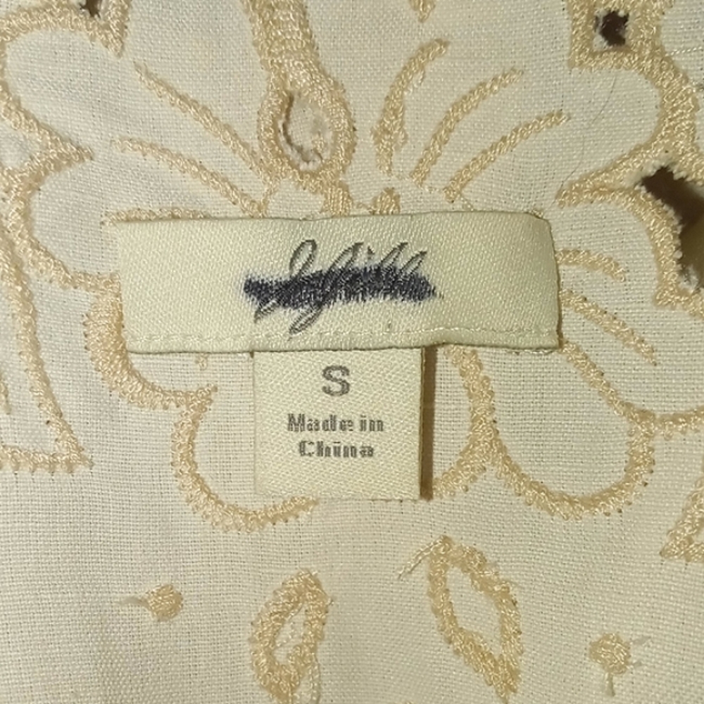 J. Jill Silk/Linen Cream Laser Cut Embroidered Floral Blouse Size Sm - Picture 10 of 10